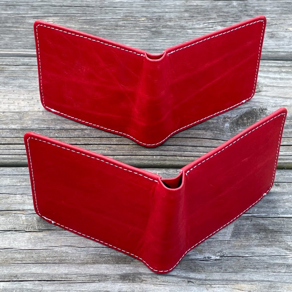Cardholder Men  Wallet RedWhite Leather Handmade Lot of 2 - Picture 14 of 14
